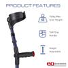 Ossenberg Soft Grip Closed Cuff Double Adjustable Crutches - Blue - Pair | Height Adjustable Elbow Crutches for Men Women Adults Arthritis Soft Comfy Handle Forearm Ergonomic view 4