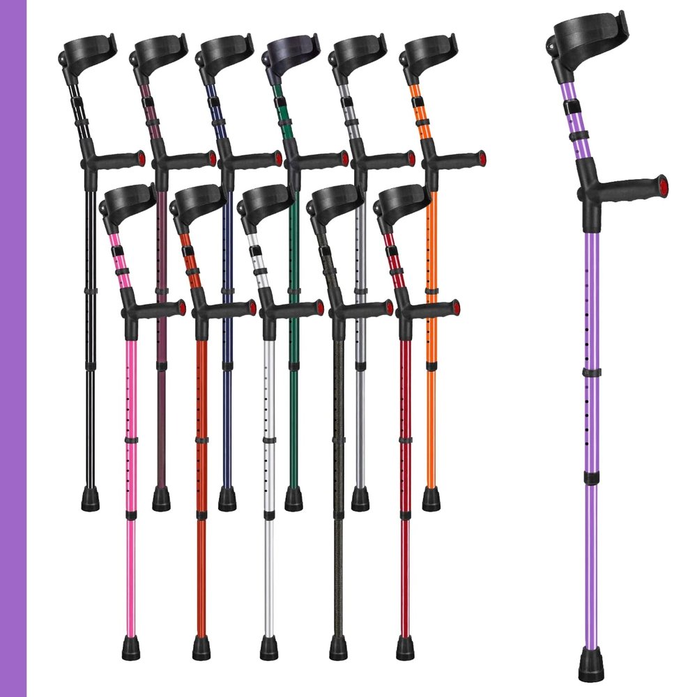 Ossenberg Soft Grip Closed Cuff Double Adjustable Crutch - Purple - Single | Height Adjustable Elbow Crutch for Men Women Adults Arthritis Soft Comfy Handle Forearm Ergonomic