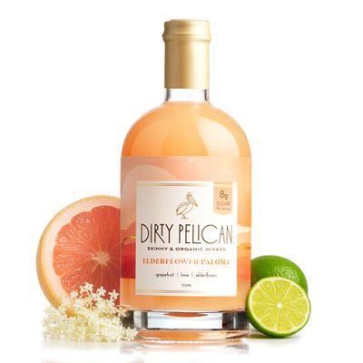 Dirty Pelican Cocktail Mixers - Elderflower Paloma - Skinny & Organic Drink Mixes for Cocktails - Low Calorie Mocktails - Low Sugar - Vegan - Gluten Free - No Preservatives - 750ml (1 Bottle)
