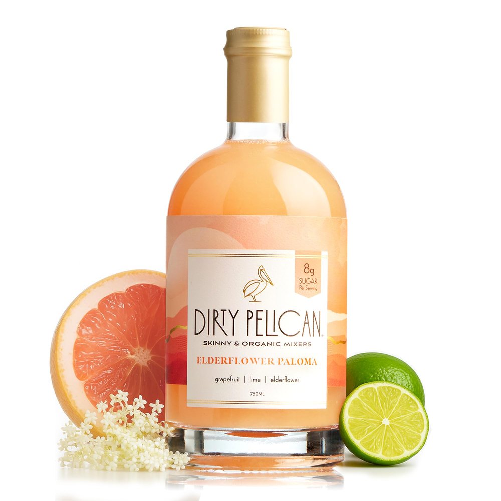 Dirty Pelican Cocktail Mixers - Elderflower Paloma - Skinny & Organic Drink Mixes for Cocktails - Low Calorie Mocktails - Low Sugar - Vegan - Gluten Free - No Preservatives - 750ml (1 Bottle)