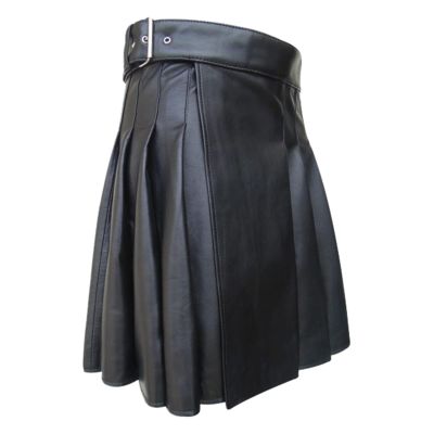 Leather Skirt Men's PU Leather Scottish Kilt Gothic Punk Scottish Medium Length Skirt Festival Kilt Fashion Faux Leather Pleated Traditional Highland Kilt, black, XXXL