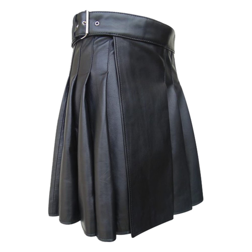Leather Skirt Men's PU Leather Scottish Kilt Gothic Punk Scottish Medium Length Skirt Festival Kilt Fashion Faux Leather Pleated Traditional Highland Kilt, black, XXXL