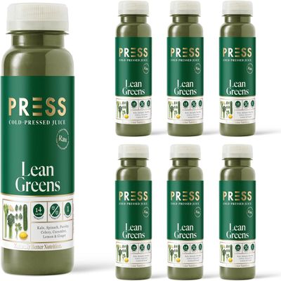 PRESS Healthfoods, 12 x 250ml Daily Lean Greens, Cold Pressed Juice, Green Juice containing Kale, Spinach, Celery, Romaine, Cucumber Mixed with Ginger and Lemon, Healthy