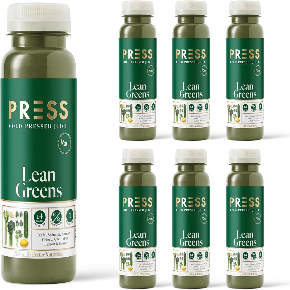 PRESS Healthfoods, 12 x 250ml Daily Lean Greens, Cold Pressed Juice, Green Juice containing Kale, Spinach, Celery, Romaine, Cucumber Mixed with Ginger and Lemon, Healthy