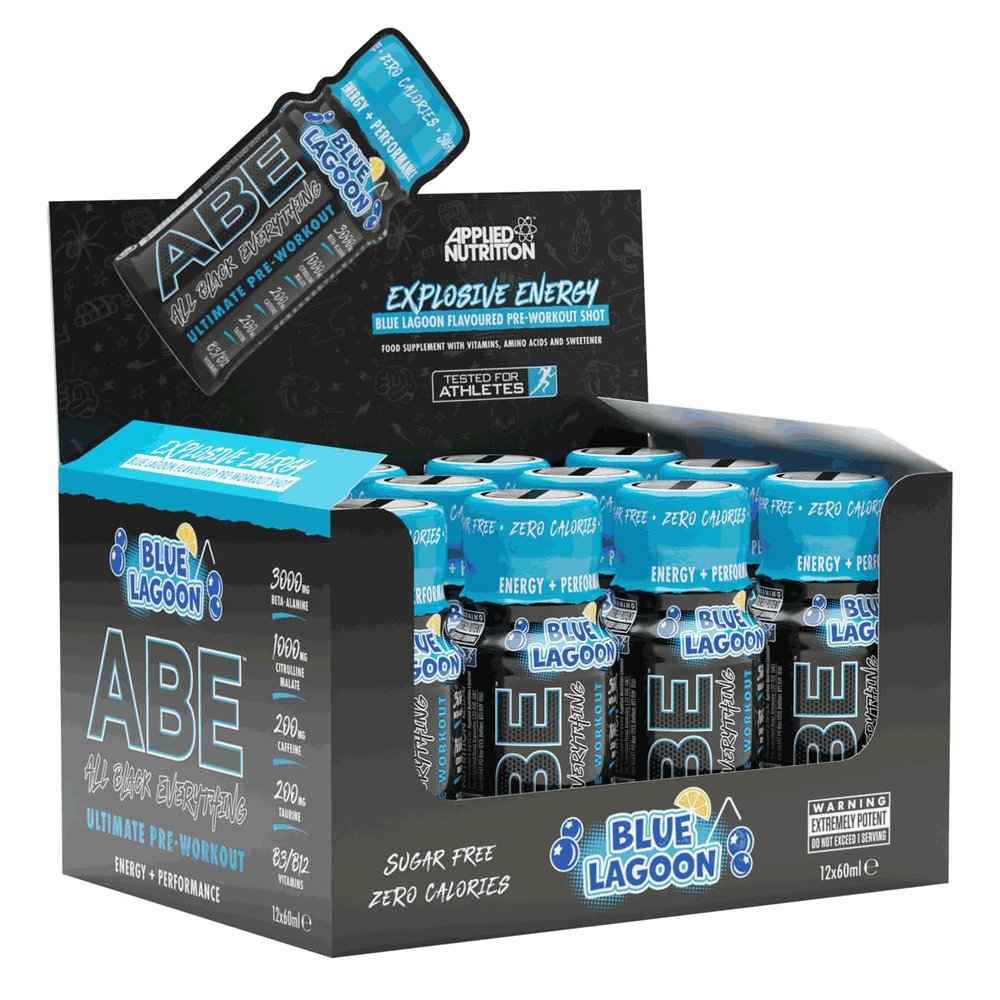 Applied Nutrition ABE Shot - Energy-Boosting Pre Workout Shot with Citrulline, Beta-Alanine, and Caffeine for Performance & Focus (12 x 60ml) (Blue Lagoon)