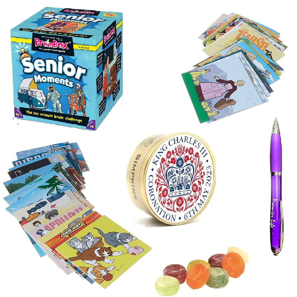 Coronation King Charles III - Simpkins Mixed Fruit Sweets Tin and Card Game Gift - with Premier Life Store Pen