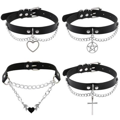 LAIFEKE 4Pcs Punk Chain Choker PU Leather Collar Harajuku Collar Adjustable Size (01-Black)