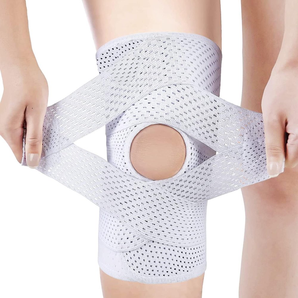 Knee Brace,Pro Adjustable Open Patella Knee Support with V-Shaped Straps & Dual Side Stabilizers,Medical Grade Knee Pads for Meniscus Tear,ACL,Arthritis,Joint Pain Relief for Men & Women(White,XL)
