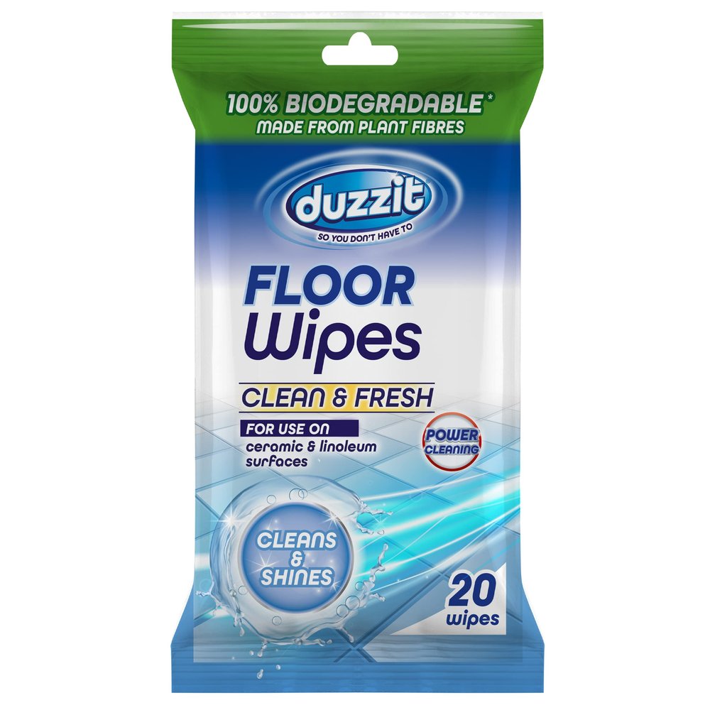 Duzzit Floor Wipes, Pack 20 100 Percent Biodegradable Wipes