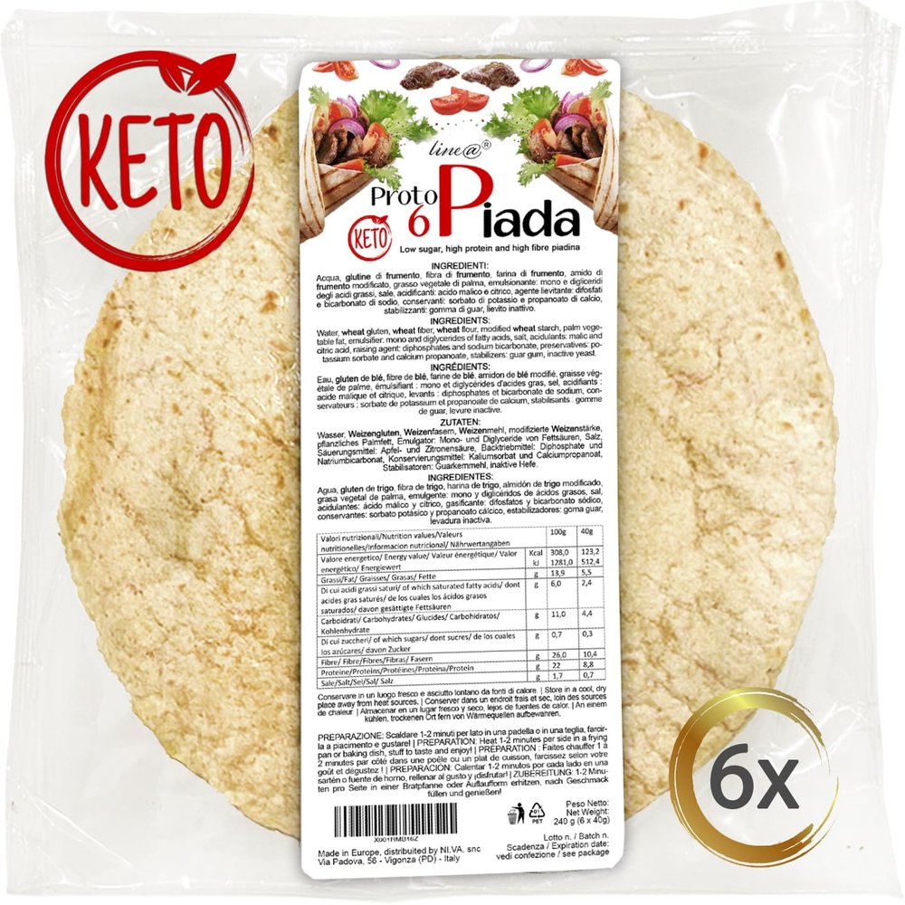 Keto Protein Wraps Line@ - 0,3g Sugars, 8,8g Protein per wrap - Tortillas Keto Snack, high Protein, Low Calories (6 Wraps (1 pack, 240g))
