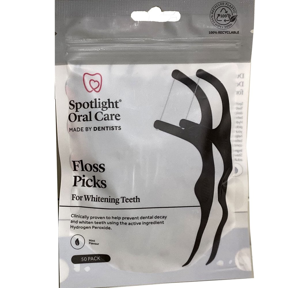 Spotlight Oral Care 50 Floss Picks for Whitening Teeth - Pack of 6