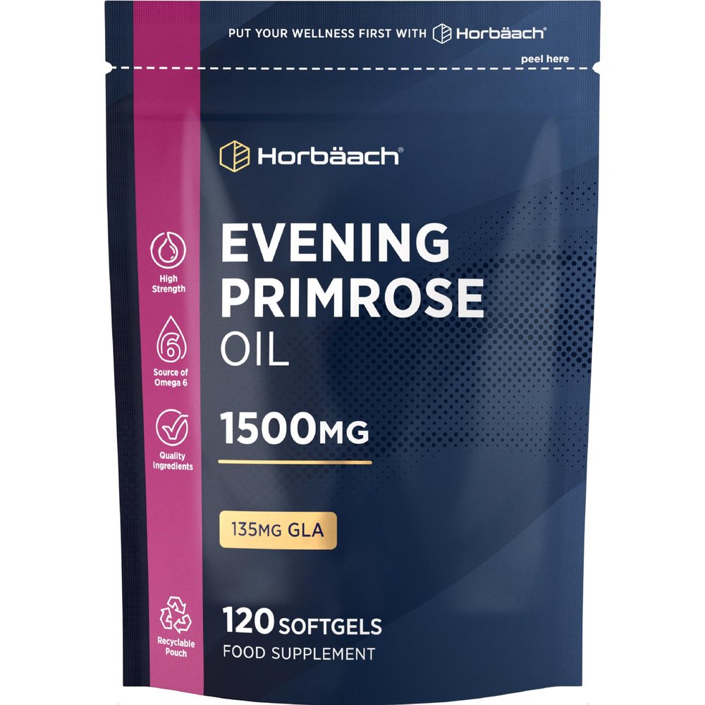 Evening Primrose Oil 1500mg | High Strength with Omega 6 and GLA | Cold-Pressed | 120 Softgel Capsules | by Horbaach