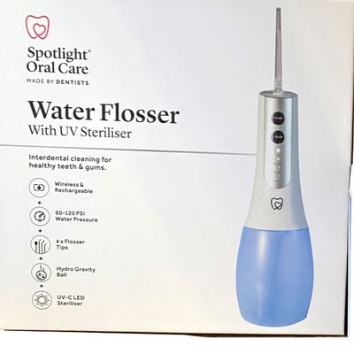 Spotlight Oral Care Water Flosser with UV Steriliser - Professional Cordless Dental Flosser for Teeth & Braces - 400ml Extra Large Tank, 3 Modes, 4 Interchangeable Tips - Dentist Founded & BPA Free