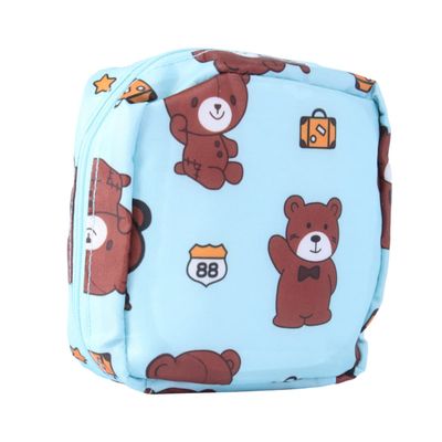Cabilock Large Capacity Sanitary Napkin Storage Pouch Zipper Blue Brown Bear Printed Sanitary Napkin Organizer Purse Holder for Women and Teen Girls Travel