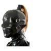 SALANSEX Latex Hood with Eye Patch and Mouth Plug, Sex Face Mask with Zipper and Plait, for BDSM, Party, Cosplay, Holiday view 1