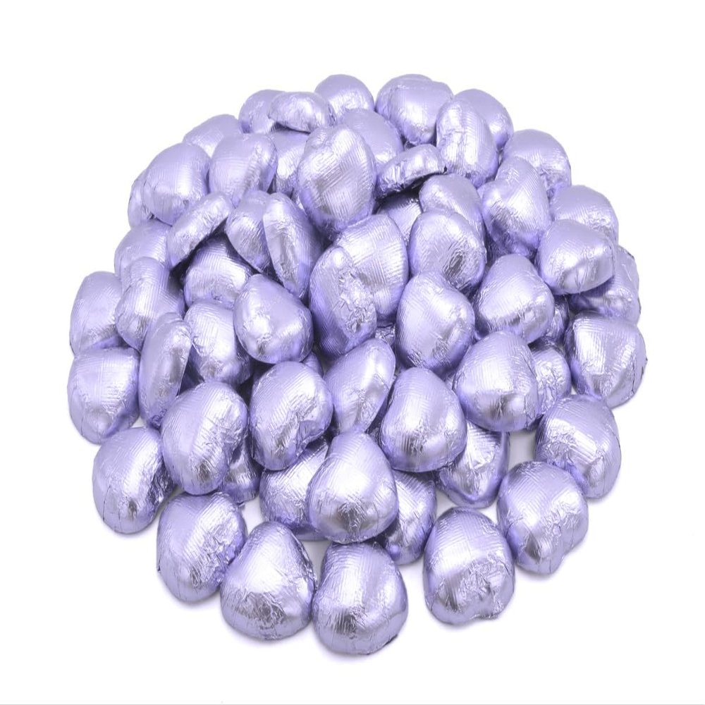 Wyeland Confectionery Luxury Milk Chocolate Hearts - For Wedding Favours, Anniversary, and Mothers Day - 100 Lilac Hearts