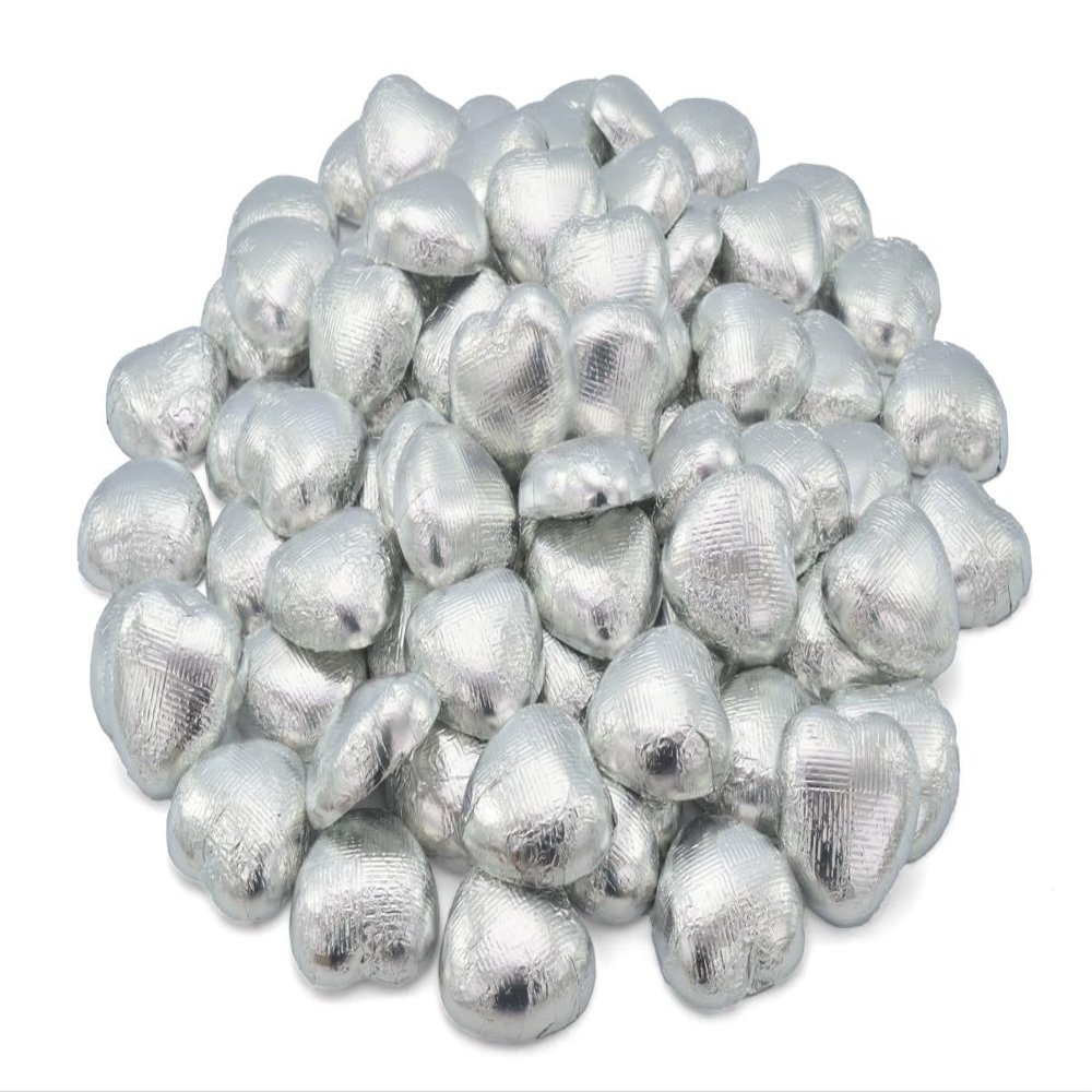 Wyeland Confectionery Luxury Milk Chocolate Hearts - For Wedding Favours, Anniversary, and Mothers Day - 50 Silver Hearts