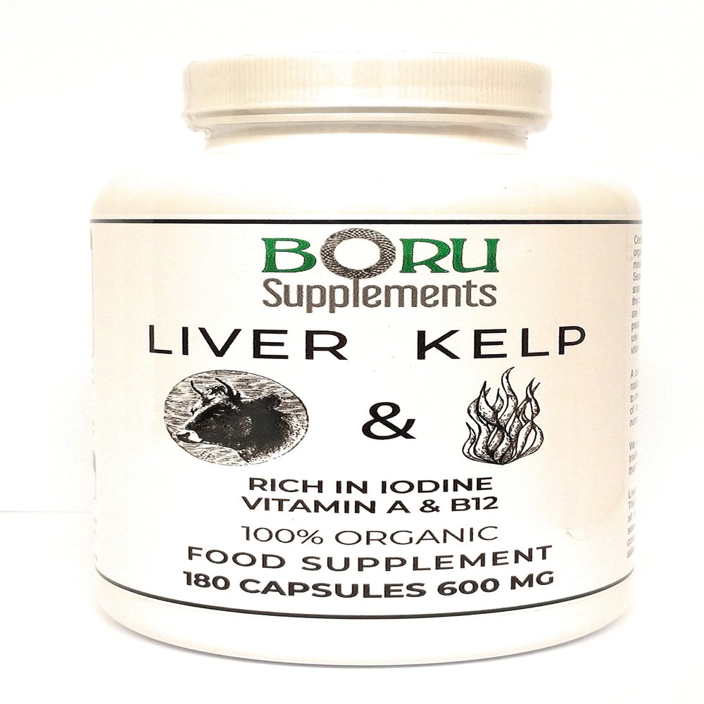 Grass Fed Beef Liver and kelp Seaweed Capsules 600mg 180 Certified Organic kelp