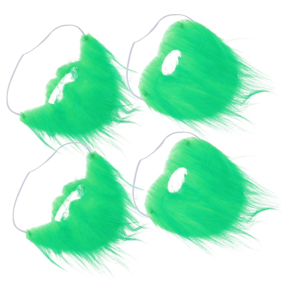Abaodam 4pcs Green Fake Beard for St Patrick's Day Party Funny Cosplay Costume Prop Dense Hair for Irish Celebration and Photo Shoots