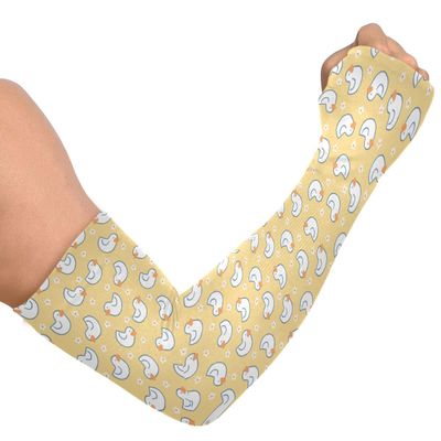 GAIREG Monkey Green Leaves Banana Cooling Arm Sleeves for Men Women, Compression Sleeves for Arms Women Thumb Hole, Duck Flower on Light Yellow, One size
