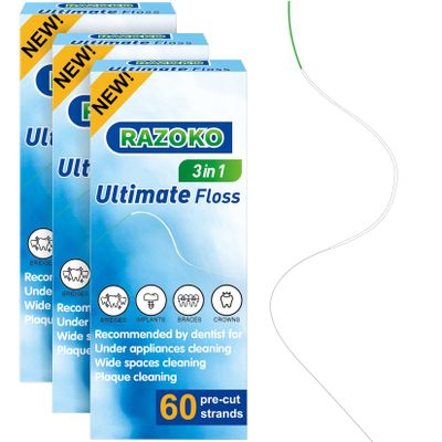 Dental Floss for Braces, Super Floss Pre-Cut Strands,60 Count, Pack of 3