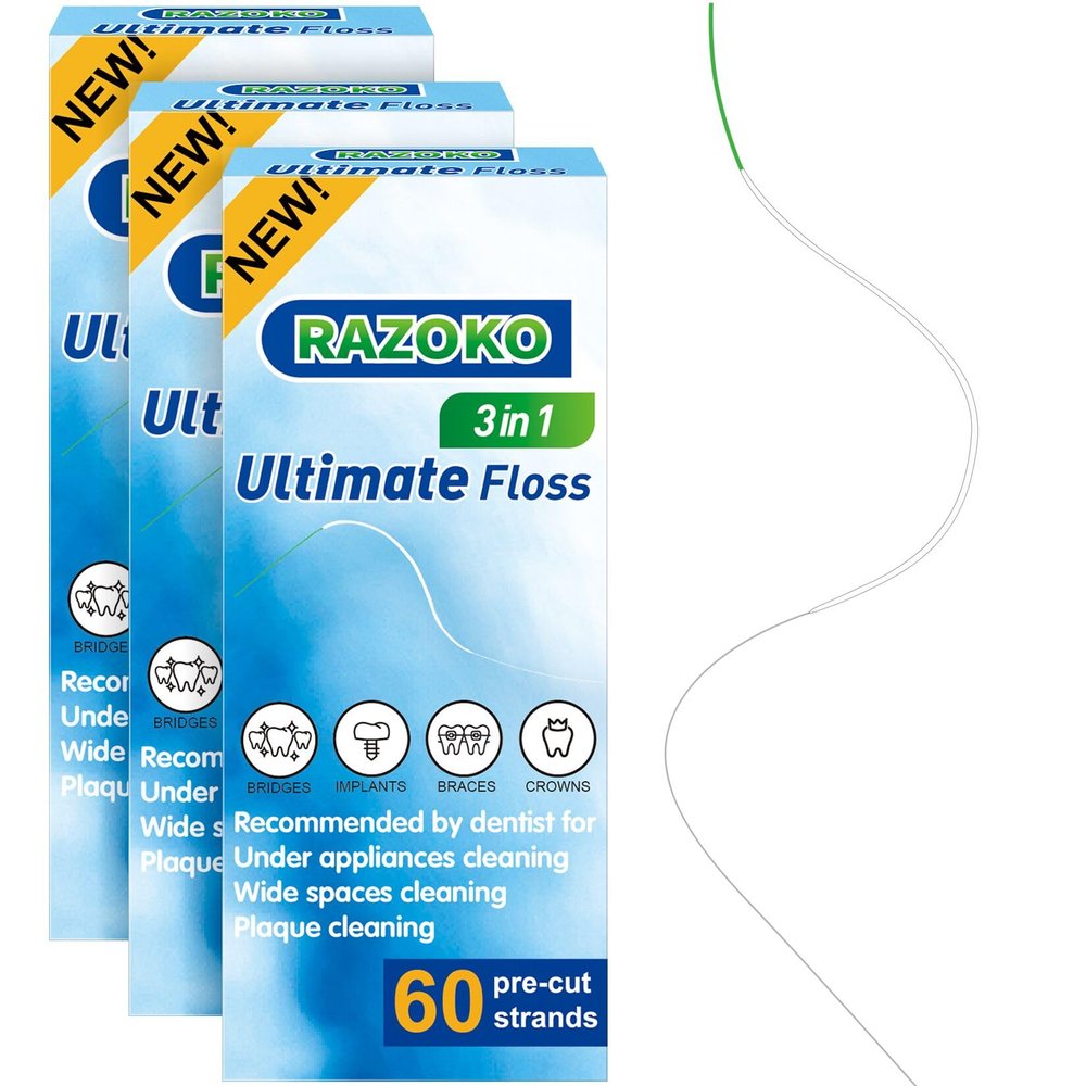 Dental Floss for Braces, Super Floss Pre-Cut Strands,60 Count, Pack of 3