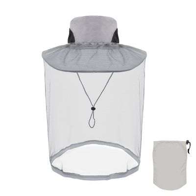 Grantop Midge Head Net Hat, Grey Nylon Mosquito Head Net with Hat, Portable Face Net Mesh with Hat for Outdoor Hiking Camping Climbing Fishing and Walking(Light Grey) (FWM-X01)