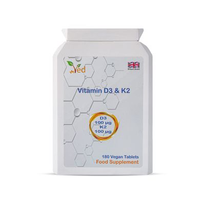 Ved's Vitamin D3 K2| 100 mcg Vitamin D3 & 100 mcg Vitamin K2| High Strength for Bone & Immune System| Vegan, Gluten Free 180 Vegan Tablets |6 Month Supply.