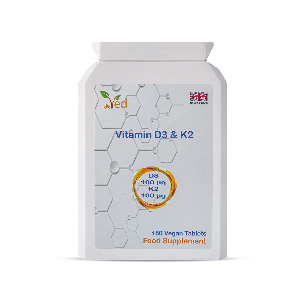 Ved's Vitamin D3 K2| 100 mcg Vitamin D3 & 100 mcg Vitamin K2| High Strength for Bone & Immune System| Vegan, Gluten Free 180 Vegan Tablets |6 Month Supply.