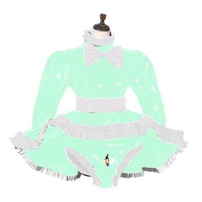 Long Sleeve Dress PVC Pant Dress Lockable Outfit Shiny,Light Green,S