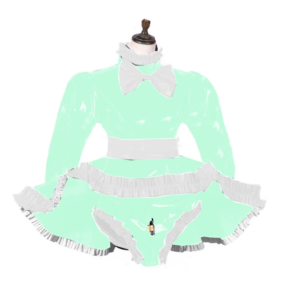 Long Sleeve Dress PVC Pant Dress Lockable Outfit Shiny,Light Green,S