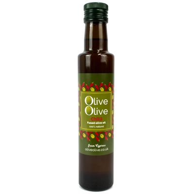 Chilli Infused Olive Oil Extra Virgin by OliveOlive - First Cold Pressed Olive Oil from Cyprus - 100% Handpicked Olives - High PolyPhenols - 250ml dark glass bottles (Chilli)