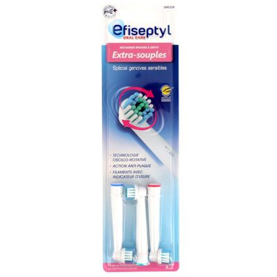 Efiseptyl - Electric Toothbrush Refills - Compatible with Oral-B - Wear Indicator - Oscillo-Rotating Technology - 3 Refills