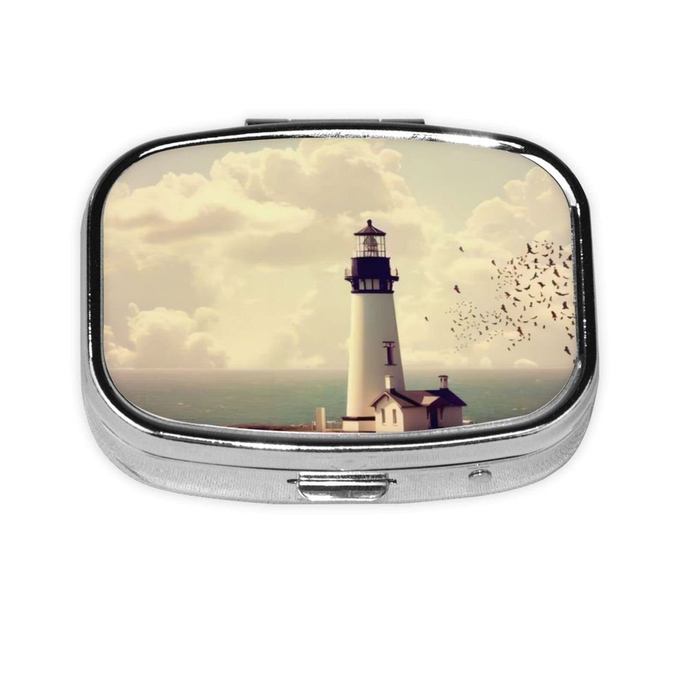 TOPUNY Old Lighthouse Printed Portable Pill Box Pill Storage Bag Vitamin Organizer