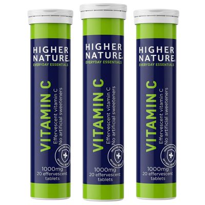 Higher Nature - Fizzy C - Vitamin C Effervescent Tablets - Immune System Support - Vitamin C 1000mg - Vegan - 20 Tablets x 3 (Pack of 3)