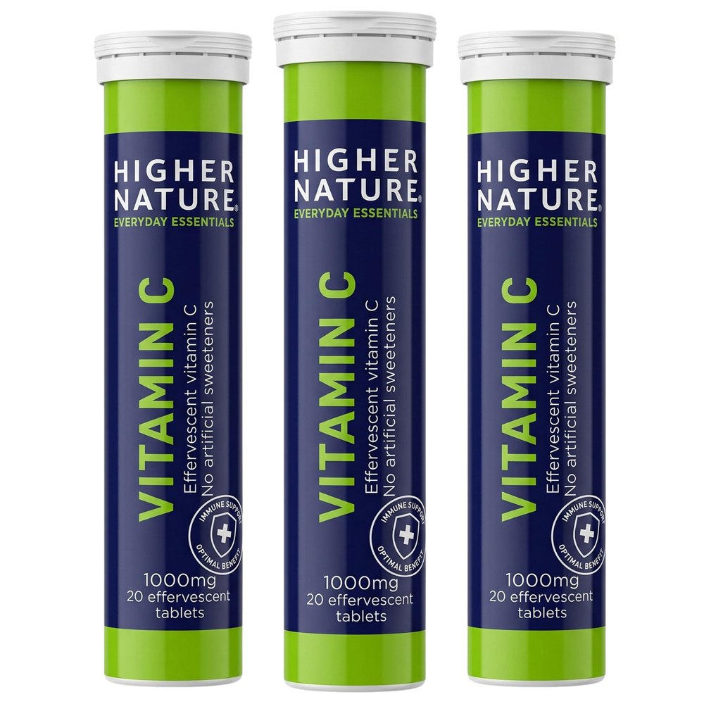Higher Nature - Fizzy C - Vitamin C Effervescent Tablets - Immune System Support - Vitamin C 1000mg - Vegan - 20 Tablets x 3 (Pack of 3)