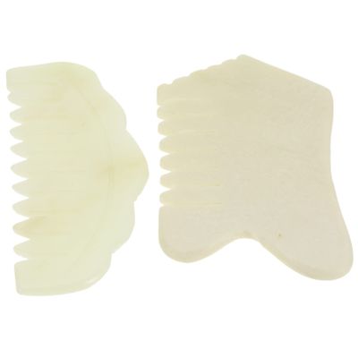 FRCOLOR 2pcs Jade Comb Gua Sha Scraper for Scalp Exfoliating Massage Comb for Head Scratch Skin Face Jade Gua Sha Tool for Scalp Massage and Face Cleansing