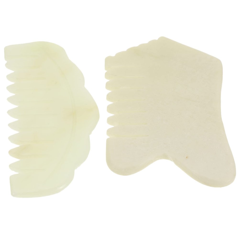 FRCOLOR 2pcs Jade Comb Gua Sha Scraper for Scalp Exfoliating Massage Comb for Head Scratch Skin Face Jade Gua Sha Tool for Scalp Massage and Face Cleansing