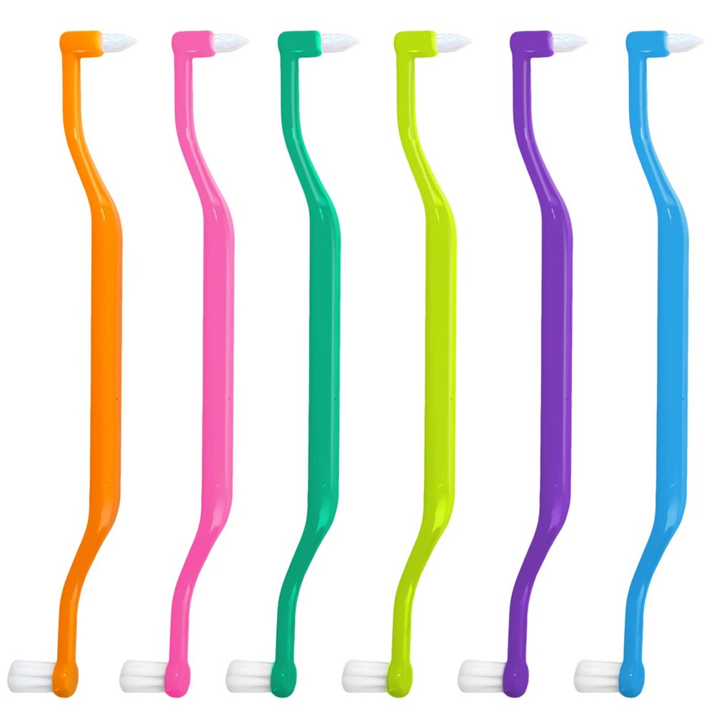 6 Pieces 2-in-1 Toothbrush with Interdental and Wisdom Teeth Brush Heads for Comprehensive Oral Care, Soft Single Interdental Brushes Between Teeth Wisdom Toothbrush for Braces