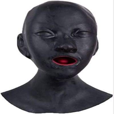 Anatomical Latex Mask Heavy Rubber Hood Lined with Red Mouth Sheath Tongue and Nose Tube,Flesh-Women,One Size