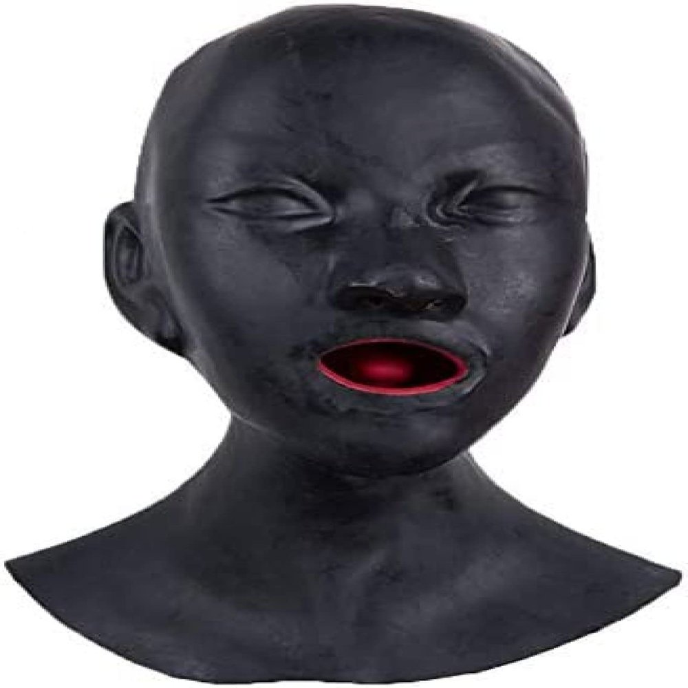 Anatomical Latex Mask Heavy Rubber Hood Lined with Red Mouth Sheath Tongue and Nose Tube,Flesh-Women,One Size