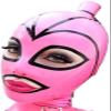 Sexy Pink Black Stripe Rubber Hood Latex Mask with Twist Braid Wig Back Zipper Fetish Club Ball Cosplay,with Blond Wig,Medium view 2