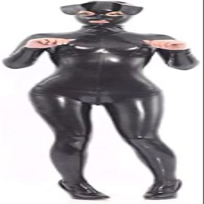 Black Latex Catsuits Rubber Dog Hood 3D Breast with Back Crotch Zipper Cosplay,XX-Large