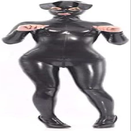 Black Latex Catsuits Rubber Dog Hood 3D Breast with Back Crotch Zipper Cosplay,XX-Large