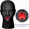 Anatomical Latex Mask Heavy Rubber Hood Lined with Red Mouth Sheath Tongue and Nose Tube,Black-Men,One Size view 2