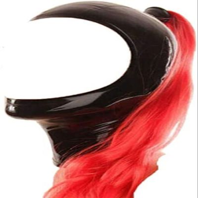 Latex Hood with Ponytail Wig Back Zipper Open Face Rubber Mask Cos Club Wear,Black,XX-Large