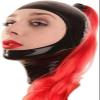 Latex Hood with Ponytail Wig Back Zipper Open Face Rubber Mask Cos Club Wear,Black,XX-Large view 2