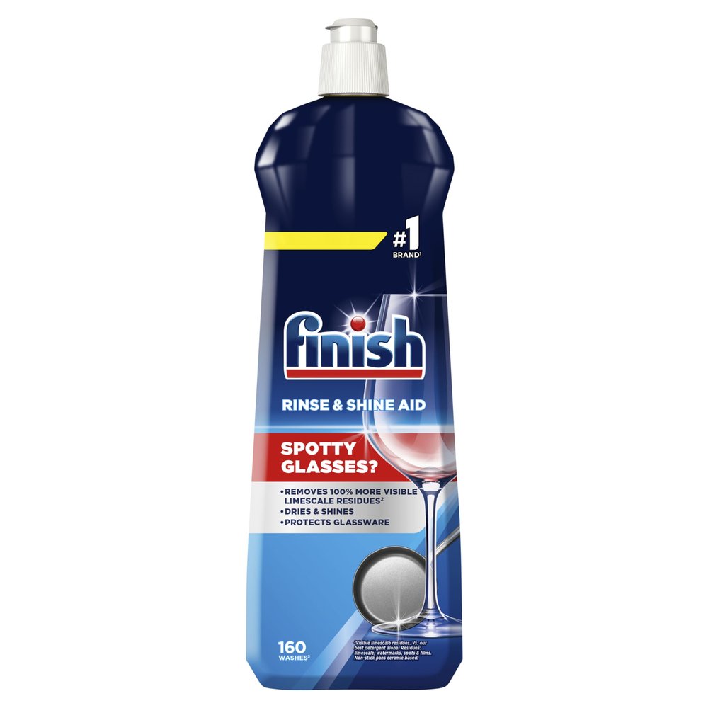 Finish, Dishwasher Rinse Aid, Fresh Rinse & Shine Cleaner, 800ml, Ultimate Clean & Diamond Shine, Glass Protection, Spot Prevention, Better Drying vs Finish Detergent Alone