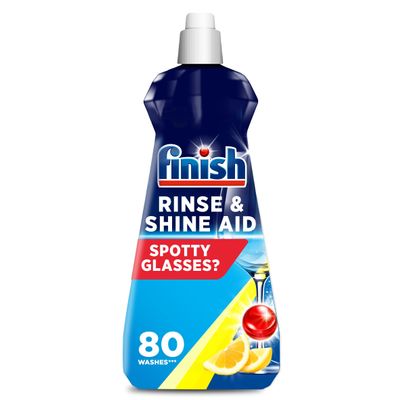 Finish, Dishwasher Rinse Aid, Lemon Rinse & Shine Cleaner, 400ml, Ultimate Clean & Diamond Shine, Glass Protection, Spot Prevention, Better Drying vs Finish Detergent Alone