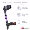 Ossenberg Comfort Grip Closed Cuff Double Adjustable Crutch  Purple - Right Handed | Height Adjustable Elbow Crutch for Men Women Adults Arthritis Comfort Anatomic Handle Forearm Ergonomic view 4